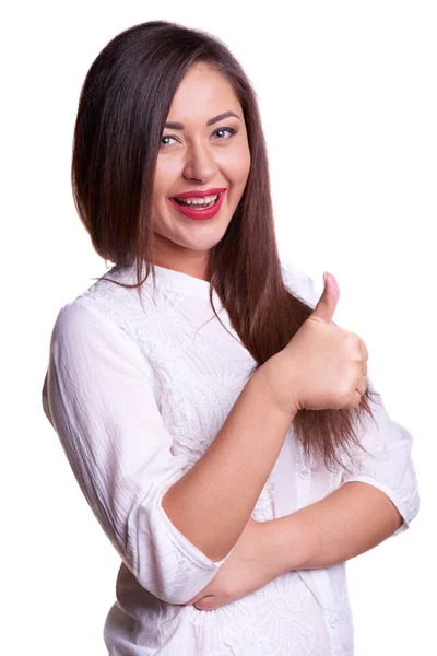 Pretty office woman in white shirt — Stock Photo, Image