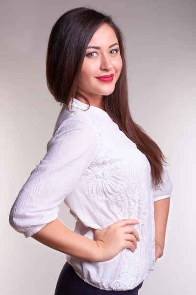 Pretty office woman in white shirt — Stock Photo, Image