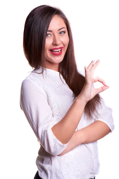 Mulher bonita escritório em camisa branca — Fotografia de Stock