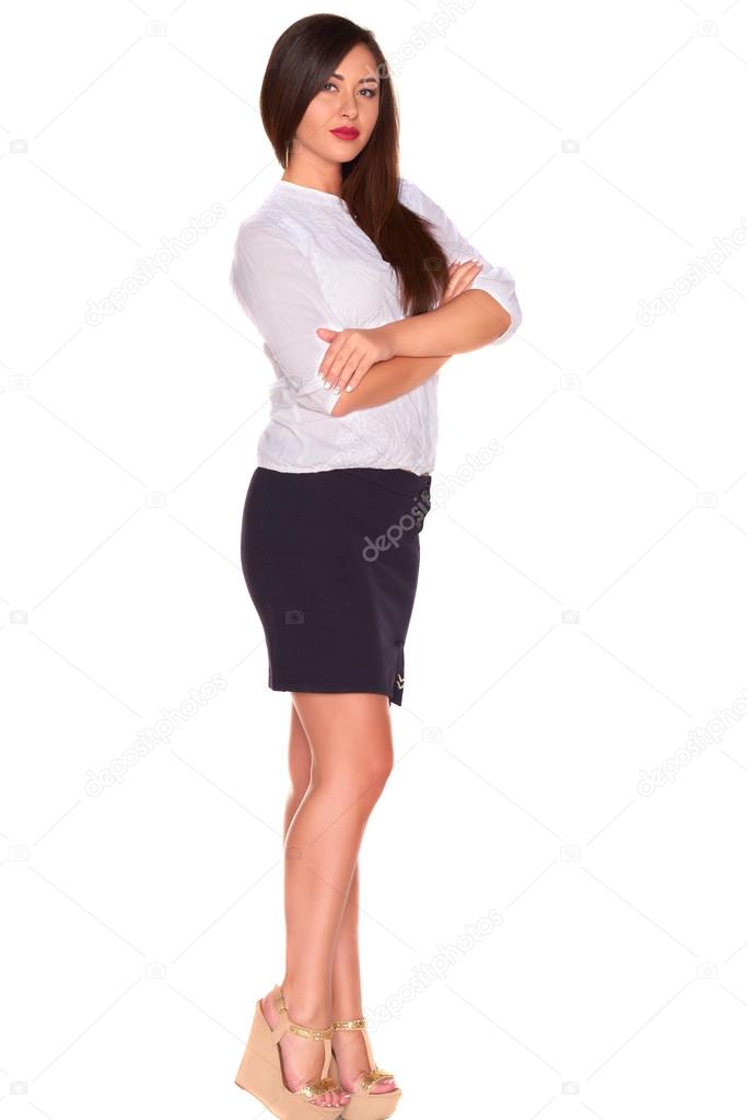 Office woman in white shirt isolate on white background