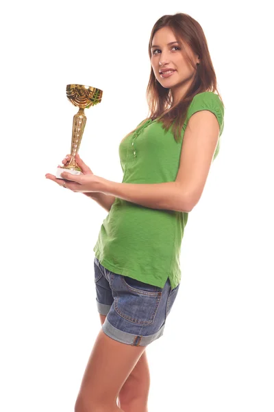 Mujeres con premio aislado en blanco —  Fotos de Stock