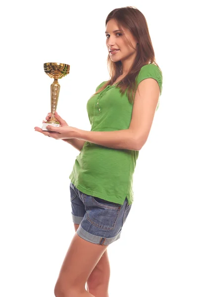 Mujeres con premio aislado en blanco —  Fotos de Stock