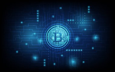 bitcoin dijital para birimi, fütürist dijital para, fütüristik dijital yenilik arka plan çizimi