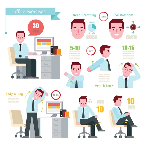 Man Exercise at the Office — Stock Vector