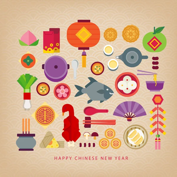 Chinese new year celebration/foods of Chinese new year — Stock Vector