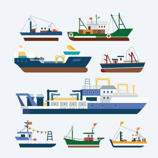 Barcos de pesca y barcos — Vector de stock