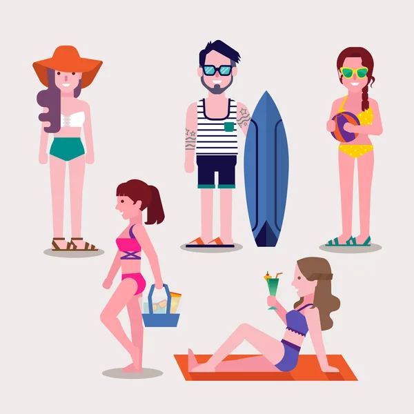 Gente en la playa — Vector de stock