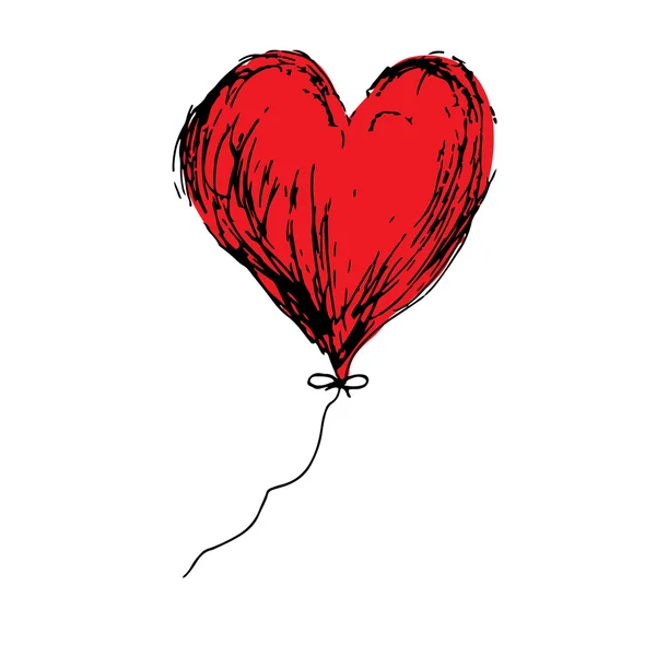Rouge amour ballon coeur doodle main dessin vecteur — Image vectorielle