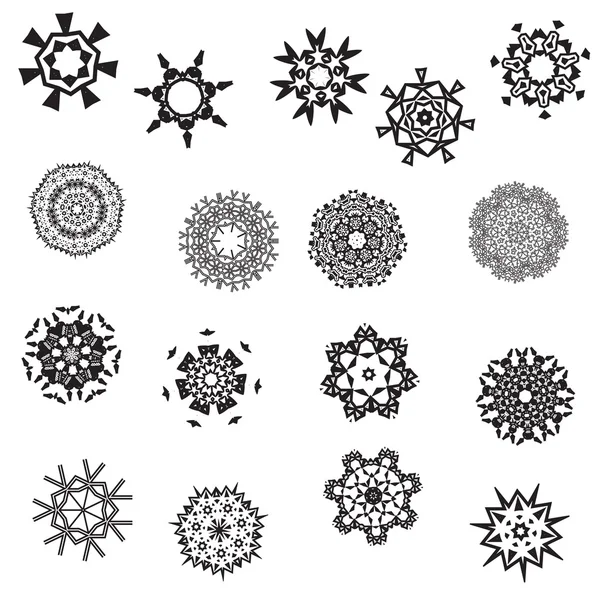 Sammlung von siebzehn grafisch gemusterten Schneeflocken — Stockvektor