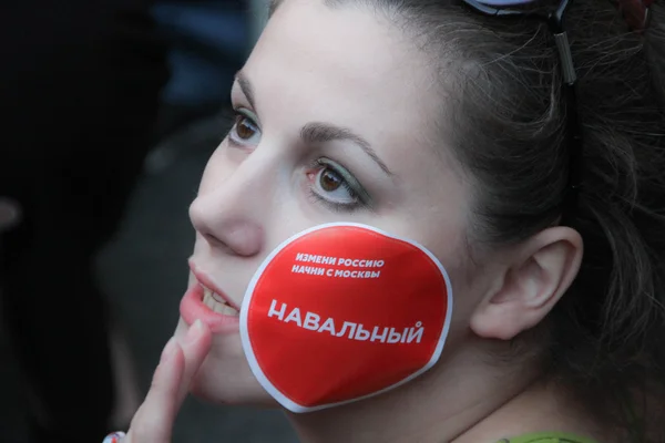 Dziennikarz Alexandra Astakhovf na wiec poparcia dla Nawalny — Zdjęcie stockowe