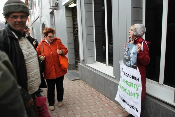 Эколог Евгения Чирикова на пикете в поддержку арестованного эколога Сурена Газаряна — стоковое фото