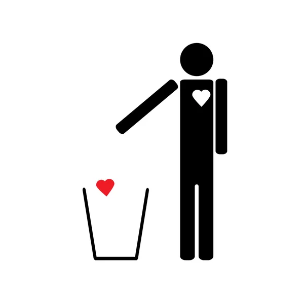 Mann wirft den Müll ins Herz — Stockvektor