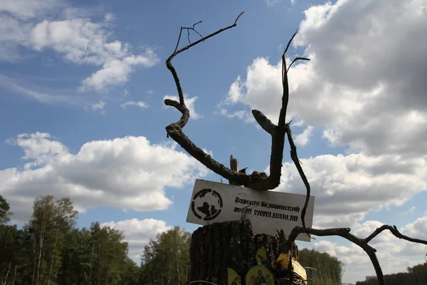 Αφίσα κίνημα των υπερασπιστών του δάσους κοντά σε Khimki κόβονται σε ένα ξέφωτο του δάσους — Φωτογραφία Αρχείου
