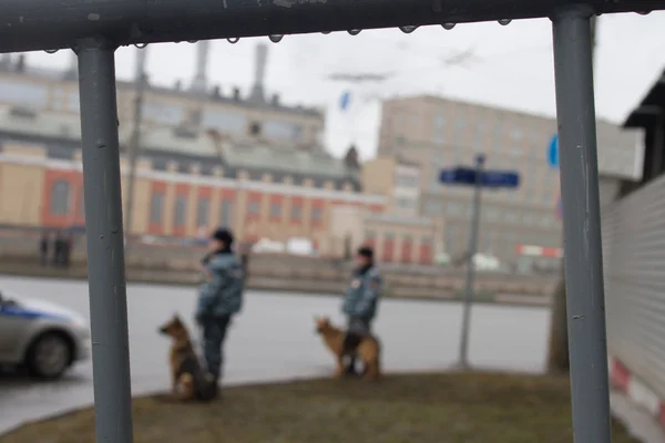 Ruská policie a psi na opoziční pochod — Stock fotografie