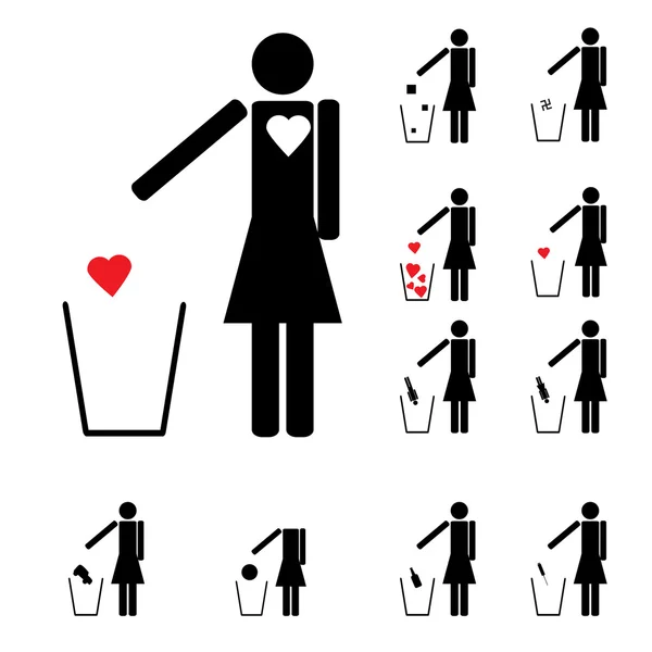 çöp kalp alkol atma onbir kadın figürleri ayarla