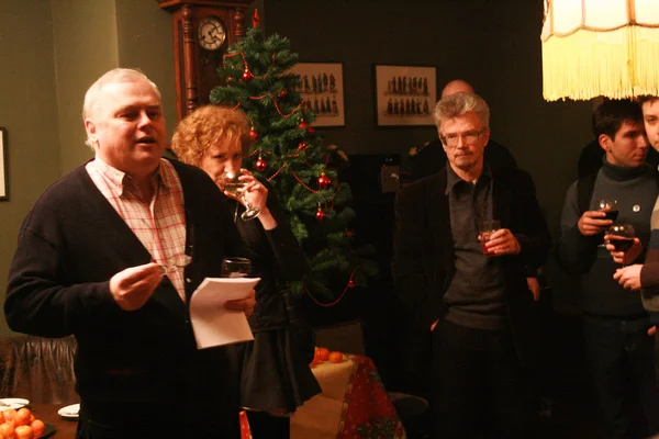 Politician, writer Eduard Limonov at the Christmas meeting with journalists — Stock Photo, Image