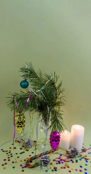 メリークリスマスと幸せな新年 カード バナー フラットレイ チラシ テキスト用の場所とグリーティングカード — ストック写真