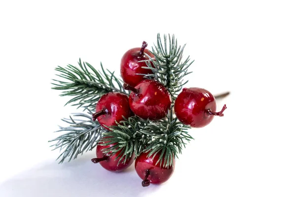 Natal Galhos Brilhantes Com Bagas Nozes Ornamento Para Uma Árvore — Fotografia de Stock