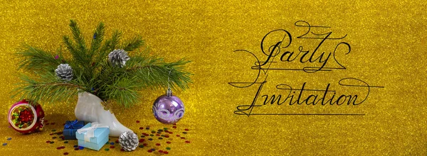 Feliz Navidad Feliz Año Nuevo Tarjeta Pancarta Carta Plana Invitación —  Fotos de Stock