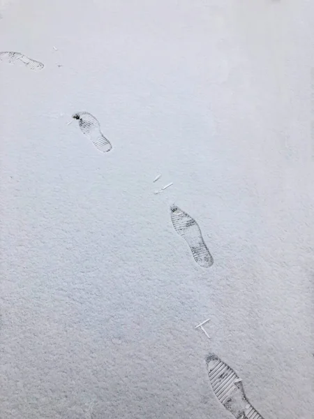 footprints in the snow, the first snow in the winter