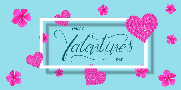 Feliz San Valentín Tarjeta Banner Línea Tarjeta Felicitación Flat Lay — Foto de Stock