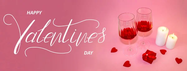 Buon San Valentino Carta Banner Online Biglietto Auguri Flat Lay — Foto Stock