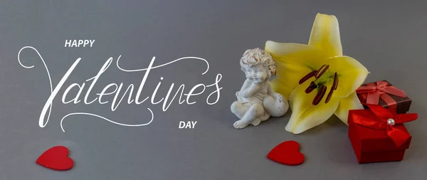 Happy Valentine Day Card Online Banner Greeting Card Flat Lay — Stock Photo, Image