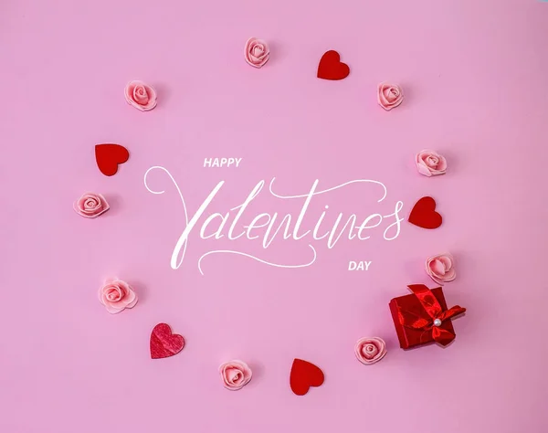 Feliz San Valentín Tarjeta Pancarta Línea Tarjeta Felicitación Flat Lay — Foto de Stock