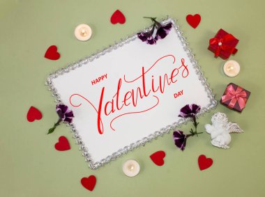 Sevgililer Günün kutlu olsun! Kart, internet afişi, tebrik kartı, Sevgililer Günü 'nde düzlük.