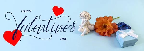 Happy Valentine Day Card Online Banner Greeting Card Flat Lay — Stock Photo, Image