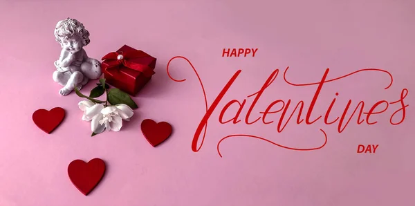 Fijne Valentijnsdag Kaart Online Banner Wenskaart Vlak Valentijnsdag Een Roze — Stockfoto