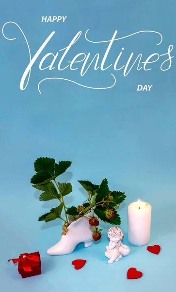 Днем Святого Валентина Картка Онлайн Банер Вітальна Листівка Flat Lay — стокове фото