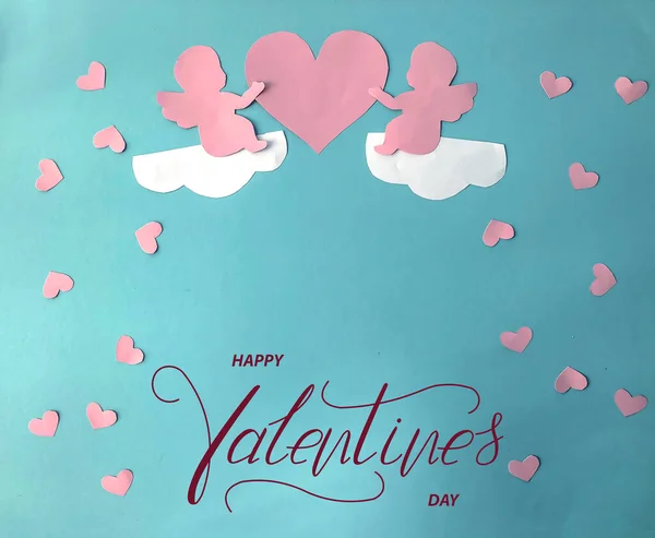 Happy Valentine Day Card Online Banner Greeting Card Flat Lay — Stock Photo, Image