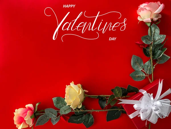 Happy Valentine Day Card Online Banner Greeting Card Flat Lay — Stock Photo, Image