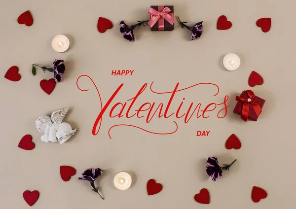 Happy Valentine Day Card Online Banner Greeting Card Flat Lay — Stock Photo, Image