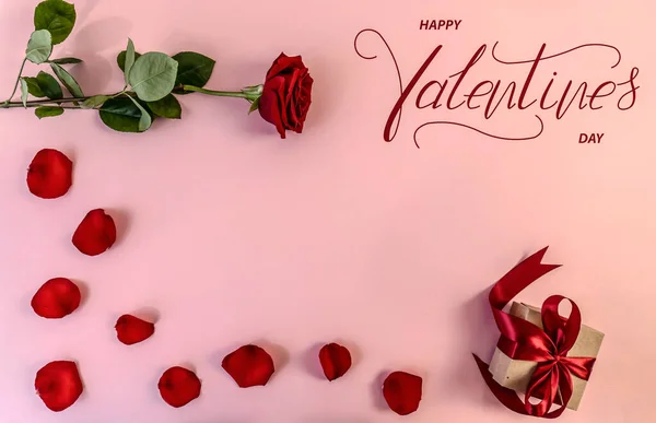 Happy Valentine Day Card Online Banner Greeting Card Flat Lay — Stock Photo, Image