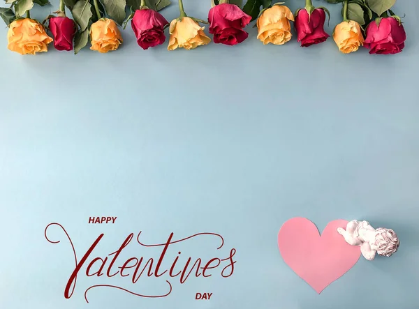 Happy Valentine Day Card Online Banner Greeting Card Flat Lay — Stock Photo, Image