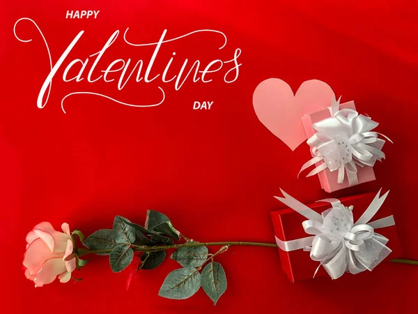 Happy Valentine Day Card Online Banner Greeting Card Flat Lay — Stock Photo, Image