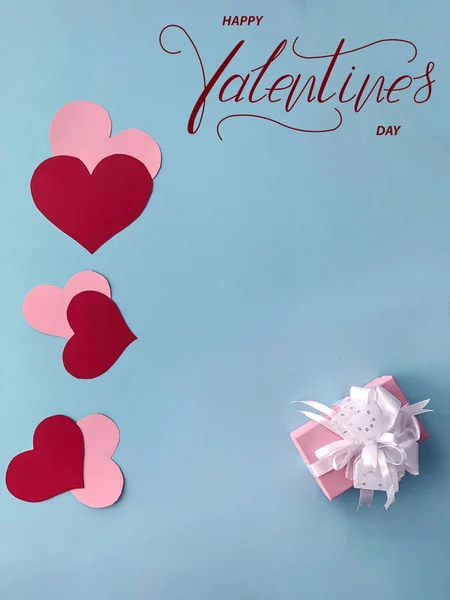 Happy Valentine Day Card Online Banner Greeting Card Flat Lay — Stock Photo, Image