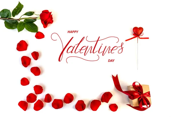 Šťastného Valentýna Karta Online Plakát Pohlednice Byt Ležel Valentýna Červenými — Stock fotografie