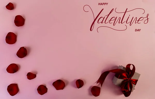 Happy Valentine Day Card Online Banner Greeting Card Flat Lay — Stock Photo, Image