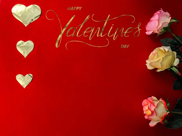 Buon San Valentino Carta Banner Online Biglietto Auguri Flat Lay — Foto Stock