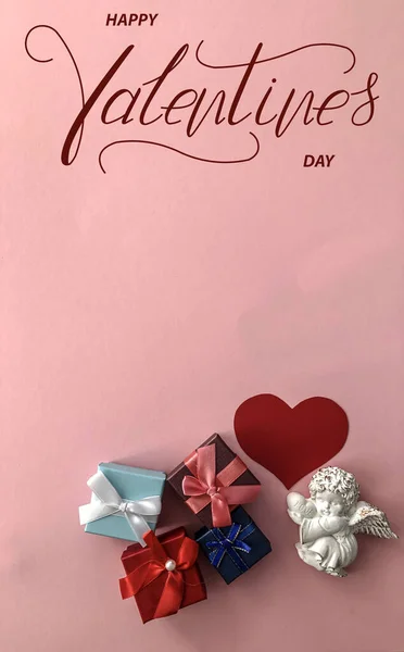 Buon San Valentino Carta Banner Online Biglietto Auguri Flat Lay — Foto Stock