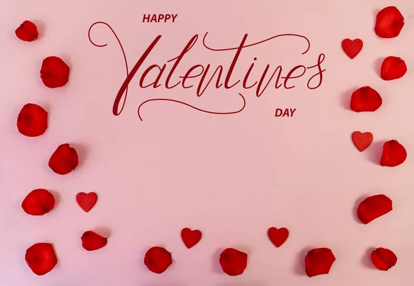 Happy Valentine Day Card Online Banner Greeting Card Flat Lay — Stock Photo, Image