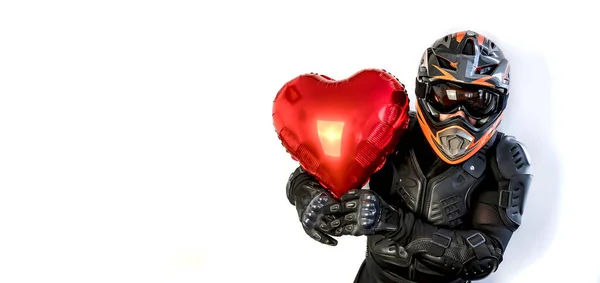 Alles Gute Zum Valentinstag Mobilefahrer Mit Helm Und Ballonherz Zum — Stockfoto