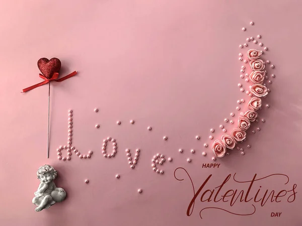 Happy Valentine Day Card Online Banner Greeting Card Flat Lay — Stock Photo, Image