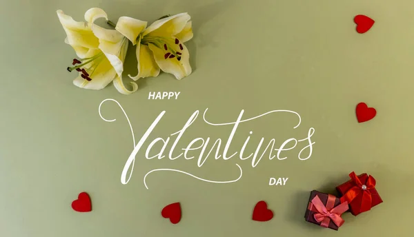 Happy Valentine Day Card Online Banner Greeting Card Flat Lay — Stock Photo, Image