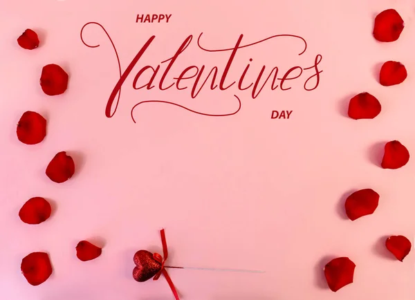 Happy Valentine Day Card Online Banner Greeting Card Flat Lay — Stock Photo, Image