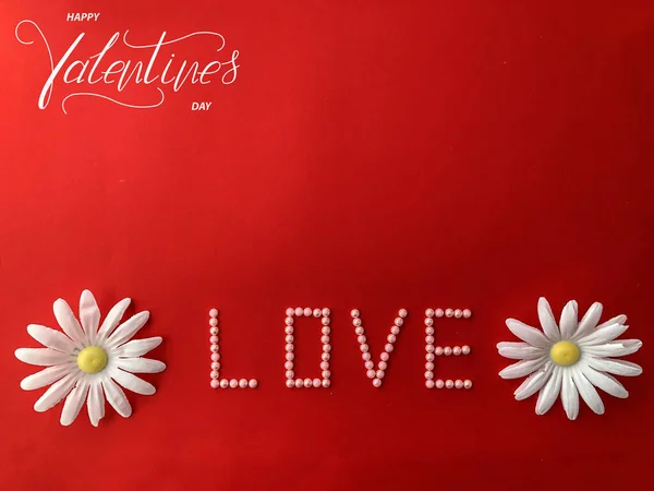 Happy Valentine Day Card Online Banner Greeting Card Flat Lay — Stock Photo, Image