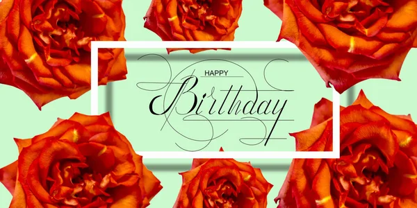 Postcard Internet Banner Flat Lay Birthday Greeting Inscription Happy Birthday — Stock Photo, Image